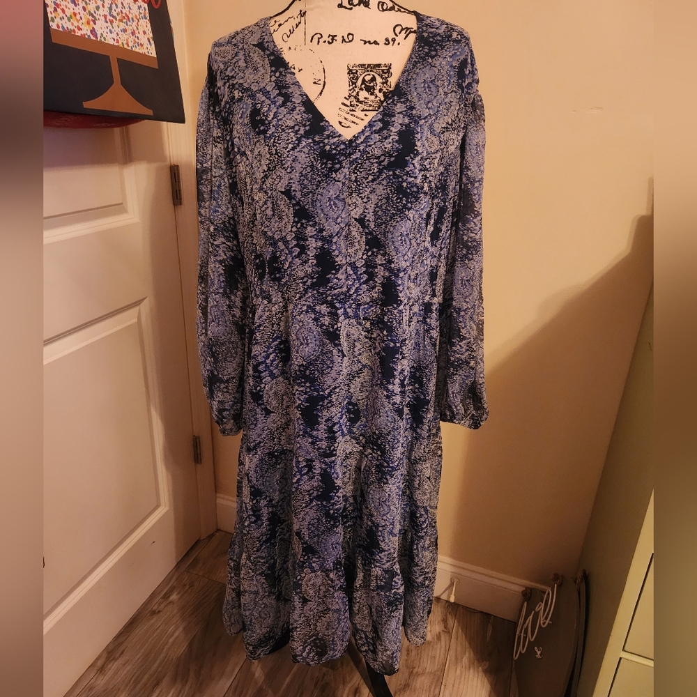 Nwt Joie Blue Parisian Paisley Tiered LS Maxi Dress size XX-Large